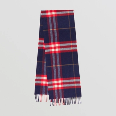 Shop Burberry The Classic Cashmere Scarf In Navy/red
