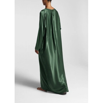 Shop Asceno Rhodes Forest Green Bamboo Satin Maxi Dress In Printed