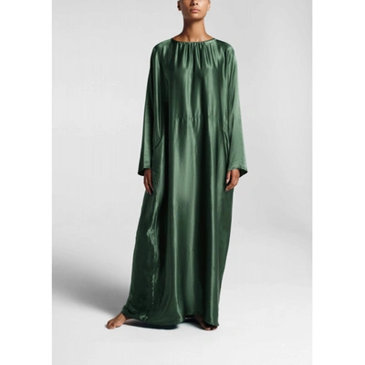 Shop Asceno Rhodes Forest Green Bamboo Satin Maxi Dress In Printed