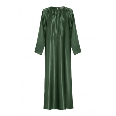 Shop Asceno Rhodes Forest Green Bamboo Satin Maxi Dress In Printed