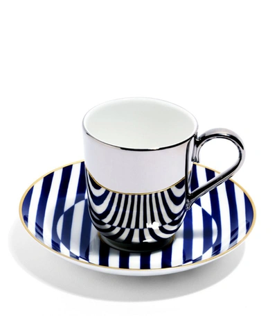Shop Richard Brendon Superstripe Warp Espresso Cup And Saucer In Blue
