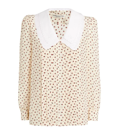 Shop Alessandra Rich Silk Heart Print Blouse In Ivory