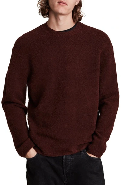 Shop Allsaints Eamont Cotton Blend Crewneck Sweater In Oxblood Red