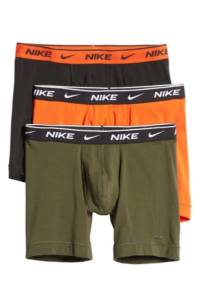 Shop Nike Dri-fit Everyday Assorted 3-pack Performance Boxer Briefs In Orange/ Cargo Khaki/ Black