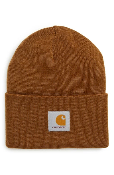 Carhartt Logo-patch Knit Beanie In Hamilton Brown