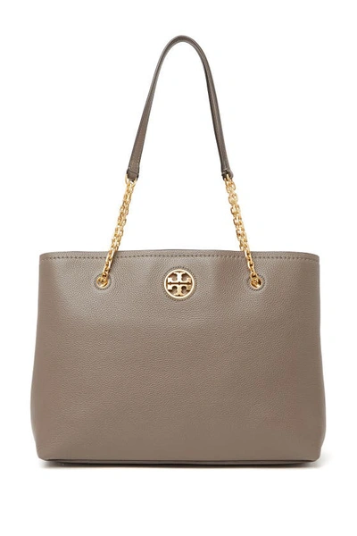 Tory Burch Carson Leather Tote In Silver Maple | ModeSens