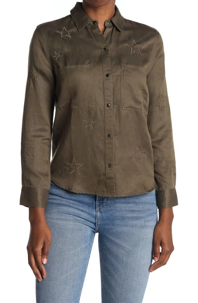 Shop Rails Marcel Button-up Shirt In Olive Embroidered Stars