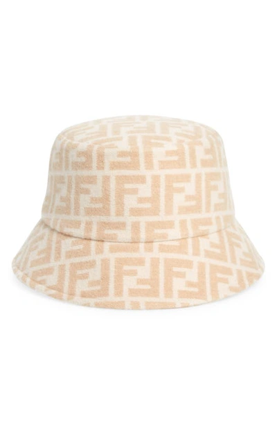 Shop Fendi Ff Jacquard Wool & Silk Bucket Hat In Camel