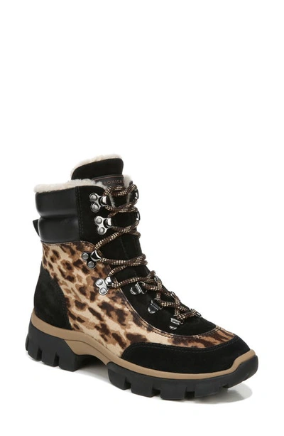 Shop Veronica Beard Galina Genuine Calf Hair Boot With Genuine Shearling Lining In Camel Leopard/ Black