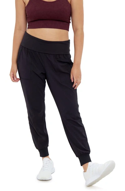 Shop Ingrid & Isabelr Fold Down Active Maternity Joggers In Black