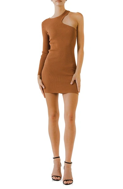 Endless Rose Cutout One Shoulder Minidress In Tan