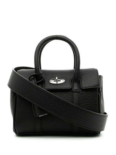 Shop Mulberry Mini Bayswater Heavy Grain Leather Satchel In Black