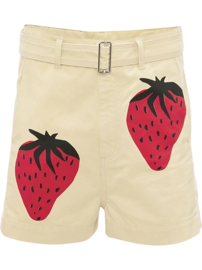 Shop Jw Anderson Strawberry-print Chino Shorts In Neutrals