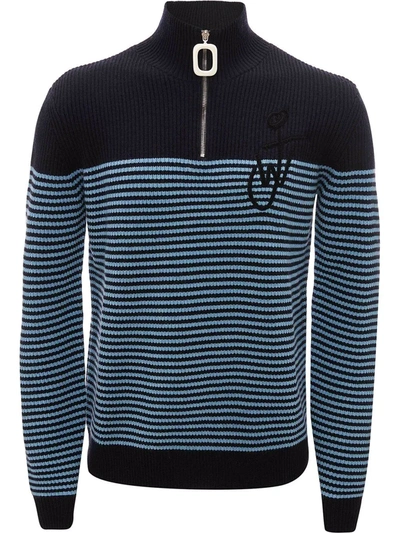 Shop Jw Anderson Logo-embroidered Striped Jumper In Blue