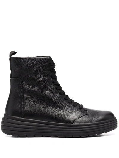 Shop Geox Lace-up Leather Boots In Black