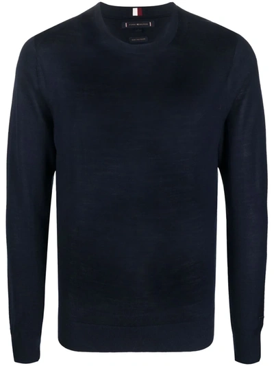 Shop Tommy Hilfiger Crew-neck Fine-knit Jumper In Blue