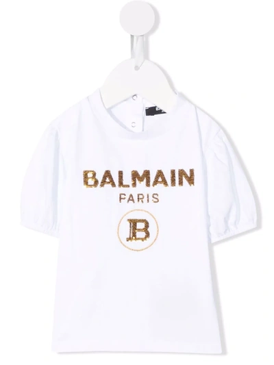 Balmain Sequin-embellished Logo T-shirt In White