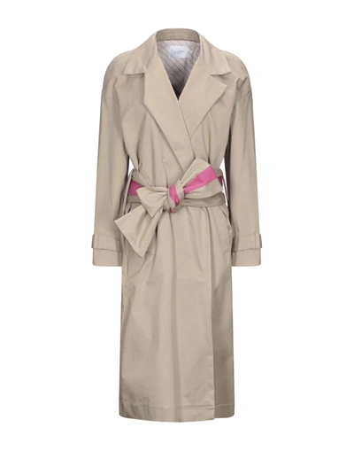 Shop Soallure Woman Overcoat & Trench Coat Beige Size 6 Cotton, Elastane