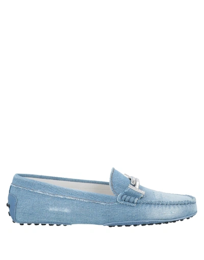 Shop Tod's Woman Loafers Sky Blue Size 4 Textile Fibers, Soft Leather