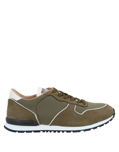 Shop Tod's Man Sneakers Military Green Size 8.5 Textile Fibers, Soft Leather