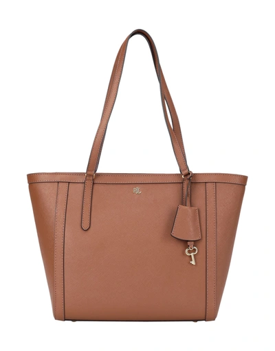 Shop Lauren Ralph Lauren Crosshatch Leather Medium Clare Tote Woman Handbag Tan Size - Bovine Leather In Brown
