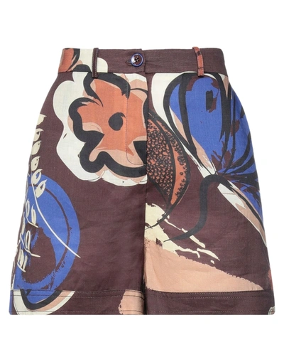 Shop Manila Grace Woman Shorts & Bermuda Shorts Cocoa Size 6 Ramie In Brown