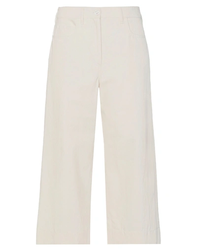 Shop Kenzo Woman Cropped Pants Ivory Size 10 Cotton, Linen In White