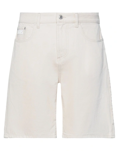 Shop Gcds Man Denim Shorts Beige Size 33 Cotton