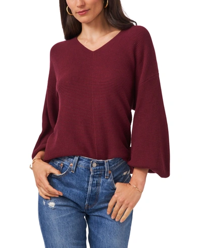 Shop 1.state Women's Rib-knit Bubble Sleeve Long Sleeve Sweater In Windsor Wine