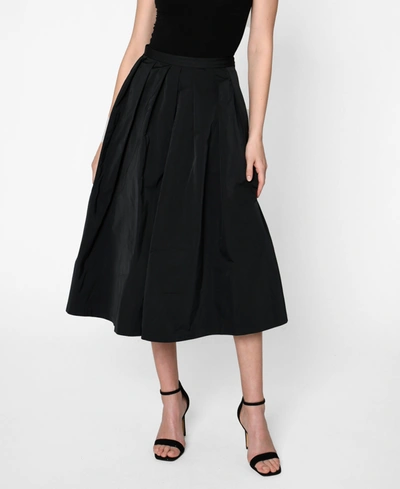 Shop Nicole Miller Women's Taffeta Midi Skirt In Black