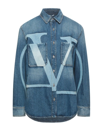 Shop Valentino Denim Shirts In Blue