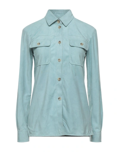 Shop Armani Collezioni Woman Shirt Sky Blue Size 2 Lambskin