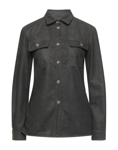 Shop Armani Collezioni Woman Shirt Lead Size 8 Lambskin In Grey