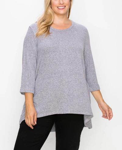 Shop Coin Plus Size Cozy 3/4 Rolled Sleeve Button Back Top In Lavender