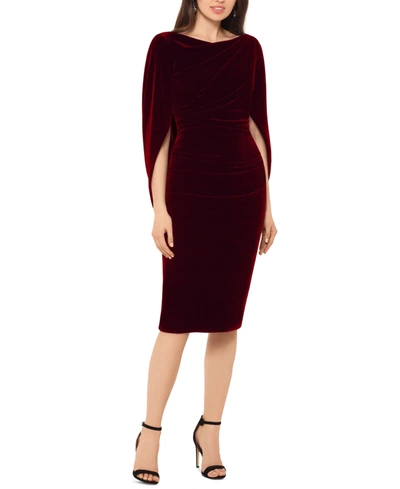 Betsy & Adam Velvet Cape Dress In Burgundy