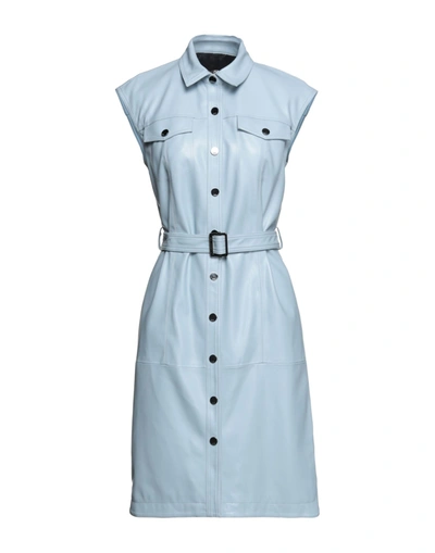 Shop Karl Lagerfeld Faux Leather Dress Woman Midi Dress Sky Blue Size 6 Polyester, Polyurethane Coated