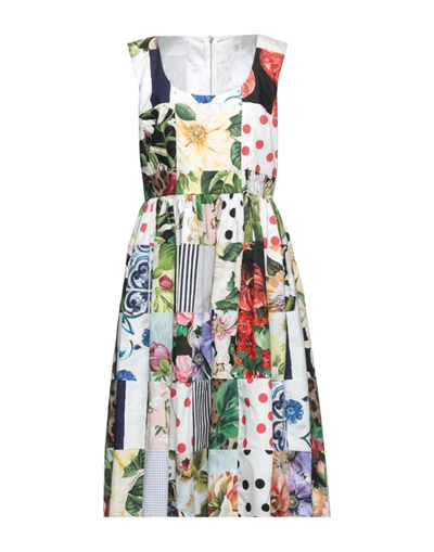 Dolce & Gabbana Shirred Patchwork-effect Printed Cotton-poplin Midi Dress In White