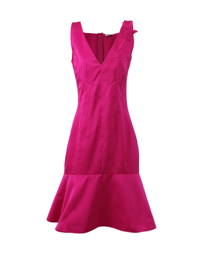 Nina Ricci Rose Shoulder Flared Dress In Pink