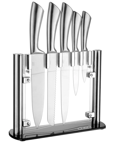 Shop Cheer Collection Chef Knife With Acrylic Stand, Set Of 6 In Silver-tone