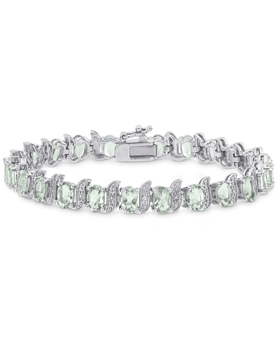 Macy's Peridot (11-1/4 Ct. T.w.) & Diamond Accent S Link Bracelet In Sterling Silver (also In Green Quartz, In Green Quartz
