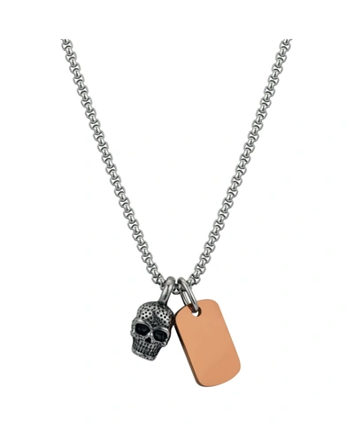 Shop He Rocks Men's Stainless Steel Skull Tag Charm Pendant Necklace In Silver-tone