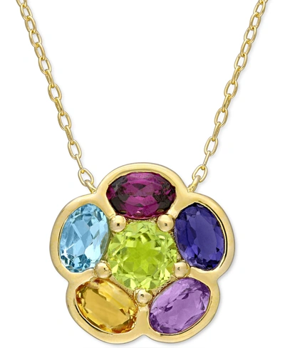 Macy's Multi-gemstone Flower 18" Pendant Necklace (3-3/8 Ct. T.w.) In 18k Gold-plated Sterling Silver In Multi
