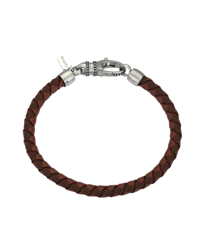 Shop He Rocks Men's Stainless Steel Leather Bracelet In Brown