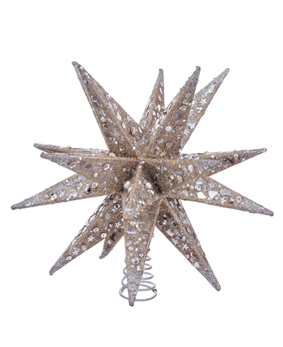 Kurt Adler 12-inch Champagne And Silver Glitter Moravian Star Treetop