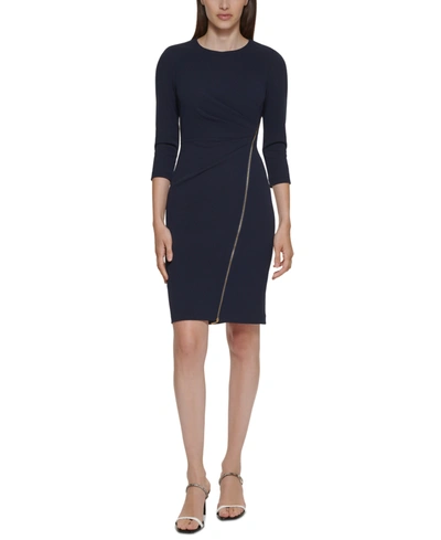 Calvin Klein Petite Asymmetrical-zip-front Dress In Indigo | ModeSens