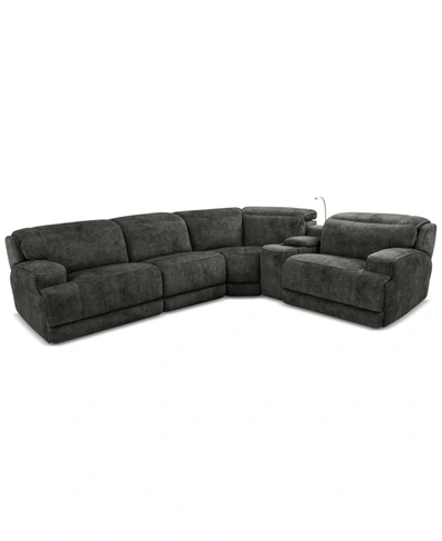 Shop Mwhome Sebaston 5-pc. Fabric Sectional With 2 Power Motion Recliners And 1 Usb Console, Created For Macy's In Highlander Midnight