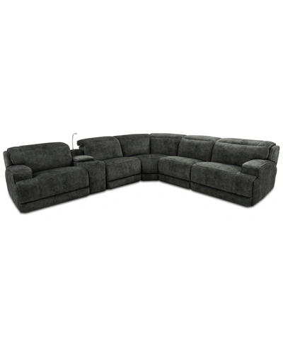 Shop Mwhome Sebaston 6-pc. Fabric Sectional With 2 Power Motion Recliners And 1 Usb Console, Created For Macy's In Highlander Midnight