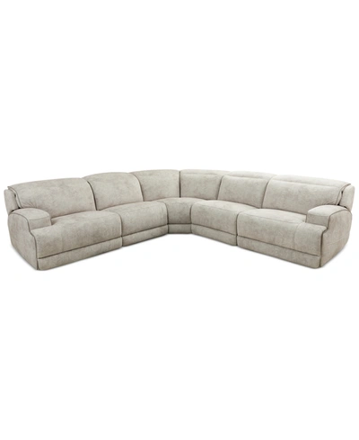 Shop Mwhome Sebaston 5-pc. Fabric Sectional With 2 Power Motion Recliners, Created For Macy's In Highlander Stucco