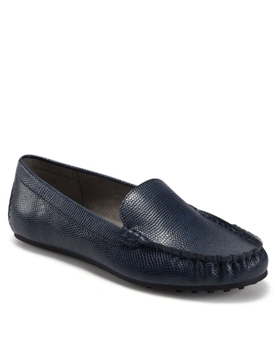 Shop Aerosoles Women's Over Drive Driving Style Loafers In Navy Embossed Faux Leather