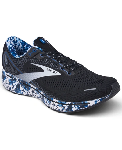 Shop Brooks Men's Ghost 14 Running Sneakers From Finish Line In Black/white/true Blue